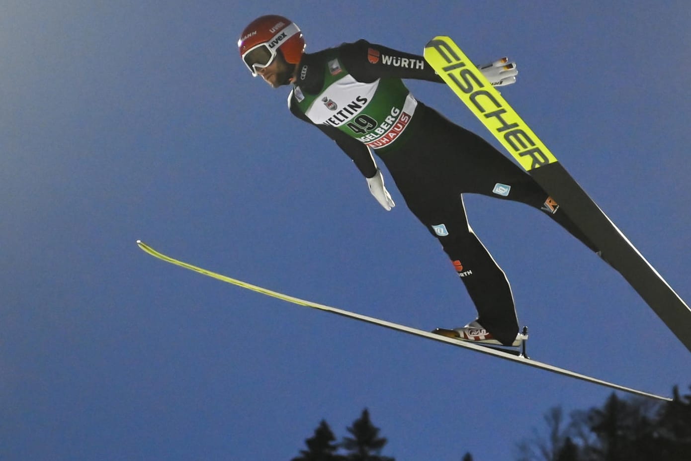 Skispringen: Markus Eisenbichler in Aktion auf der Titlisschanze in Engelberg.