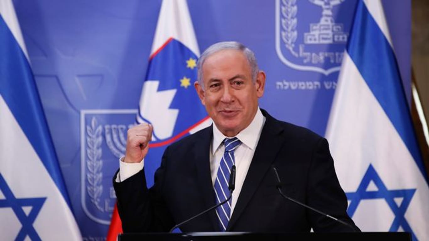 Benjamin Netanjahu, Ministerpräsident von Israel, während einer Pressekonferenz.