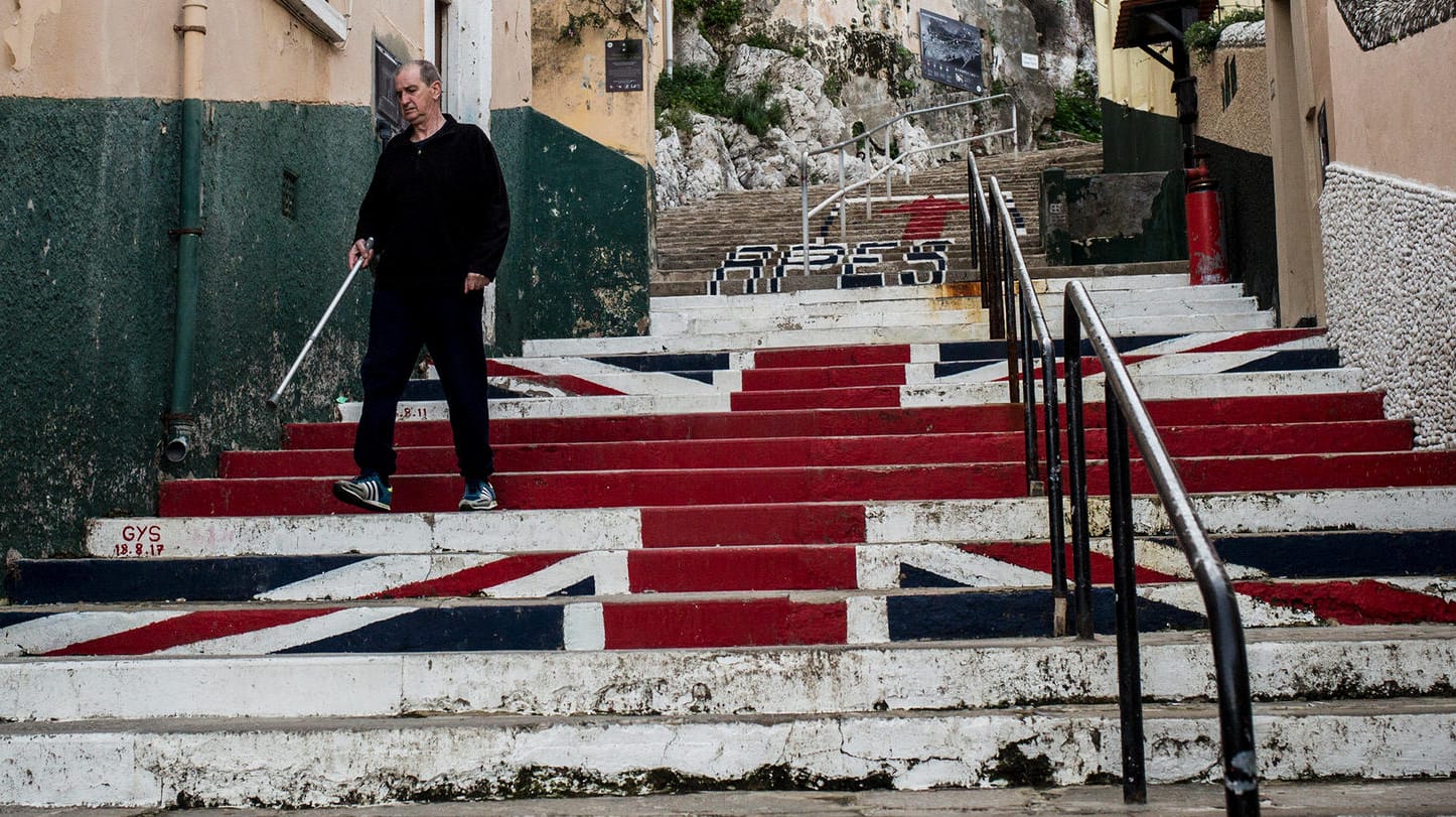 Treppe mit dem Union Jack in Gibraltar: Im Gegensatz zum Königreich wünscht sich der kleine Staat eine engere Bindung an die EU.