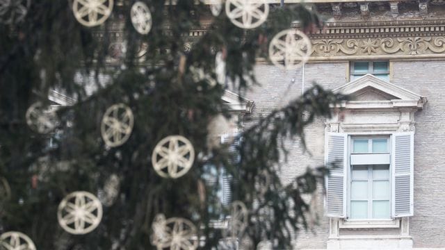 Hinter einem Weihnachtsbaum ist das Fenster des päpstlichen Ateliers geschlossen. Hinter einem Weihnachtsbaum ist das Fenster des päpstlichen Ateliers geschlossen.