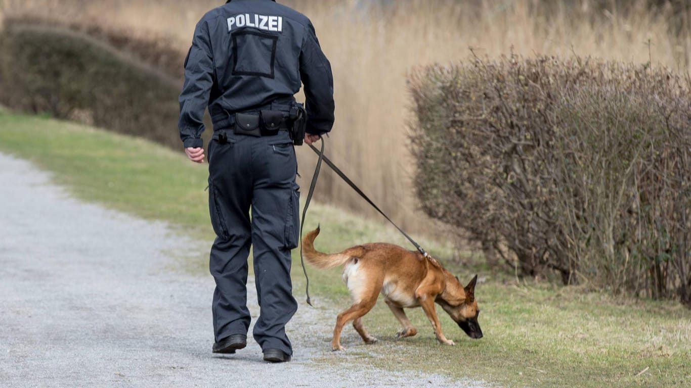 Polizeihundeführer mit Diensthund (Symbolbild): In Dortmund hat eine Polizeihündin einen Angreifer abgewehrt.