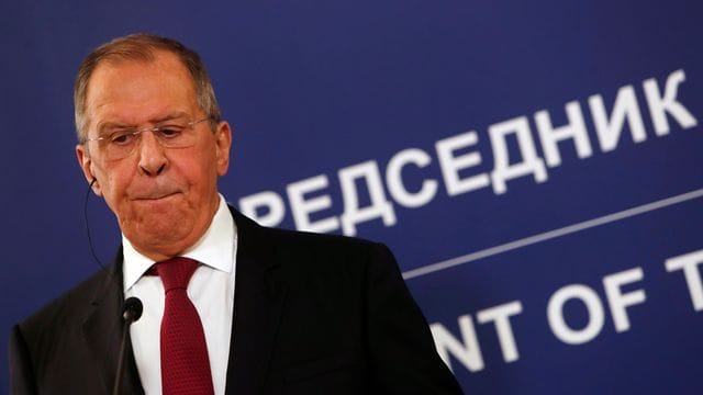 Sergej Lawrow, Außenminister von Russland, während einer Pressekonferenz. Sergej Lawrow, Außenminister von Russland, während einer Pressekonferenz.
