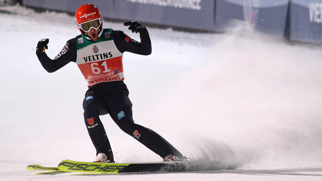 Markus Eisenbichler schrie nach seinem Sprung über 142 Meter im zweiten Durchgang von Oberstdorf seine Freude laut heraus.