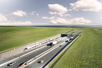 Fehmarnbeltquerung: Eine Visualisierung zeigt den geplanten Fehmarnbelt-Tunnel zwischen Deutschland und Dänemark.