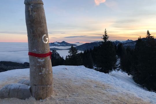 Die zwei Meter hohe Penis-Skulptur auf dem Grat des Grünten: Am Wochenende wurde das "Denkmal" zersägt und wieder zusammengeflickt.
