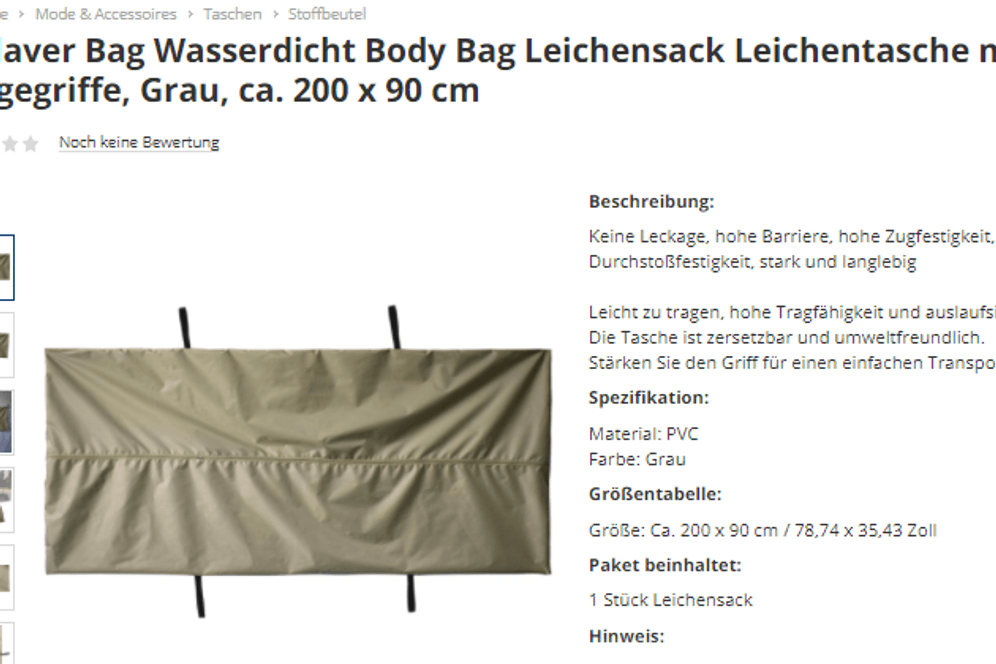 Leichensack auf real.de: Die Seite ist ein Online-Marktplatz, diese Artikel werden also von Händlern über diese Seite gekauft. Mit dem Sortiment in Supermärkten hat das nichts zu tun.