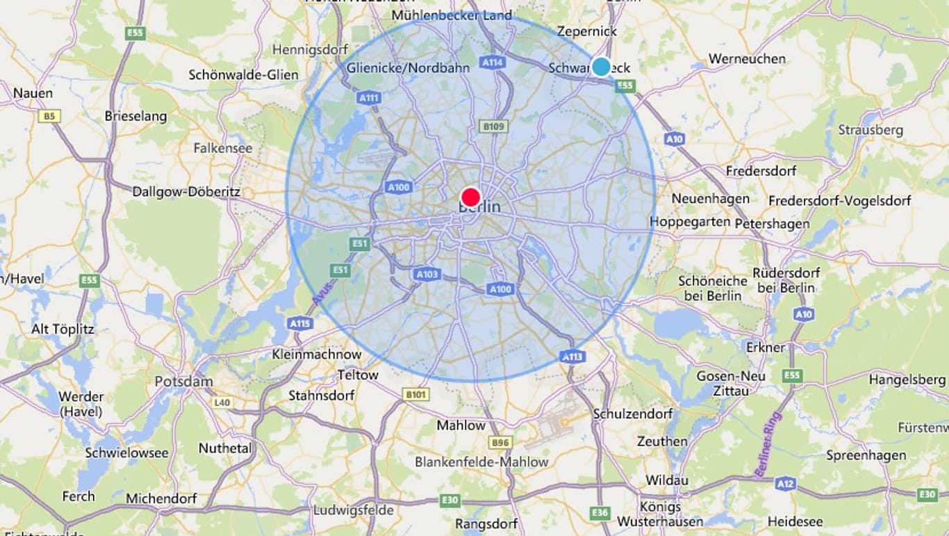 Ein 15-Kilometer-Radius um Berlin Mitte: Mit diesem Tool können Sie Bewegungseinschränkungen berechnen.
