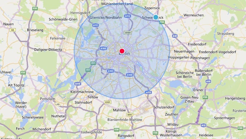 Ein 15-Kilometer-Radius um Berlin Mitte: Mit diesem Tool können Sie Bewegungseinschränkungen berechnen.