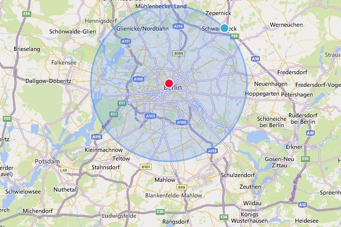 Ein 15-Kilometer-Radius um Berlin Mitte: Mit diesem Tool können Sie Bewegungseinschränkungen berechnen.