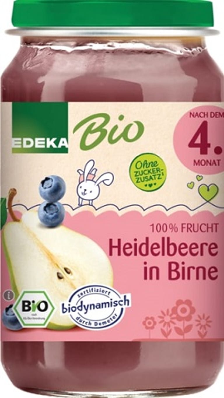 Rückruf: "Edeka Bio Heidelbeere in Birne nach dem 4. Monat" im 190-Gramm-Glas