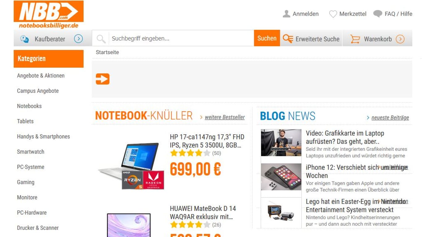 Die Website von notebooksbilliger.de: Das Unternehmen hat eine Millionenstrafe erhalten.