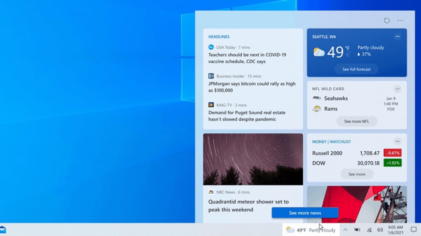 Die neue Taskleiste in Windows 10: In Zukunft könnten Nutzer dort Nachrichten anzeigen lassen.