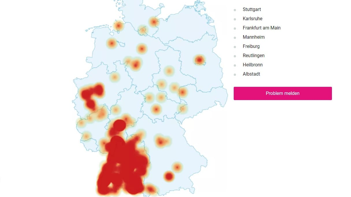 Der Störungsmelder von Netzwelt (Screenshot, 10.55 Uhr): Im Südwesten gab es Probleme mit der Lernplattform Moodle.