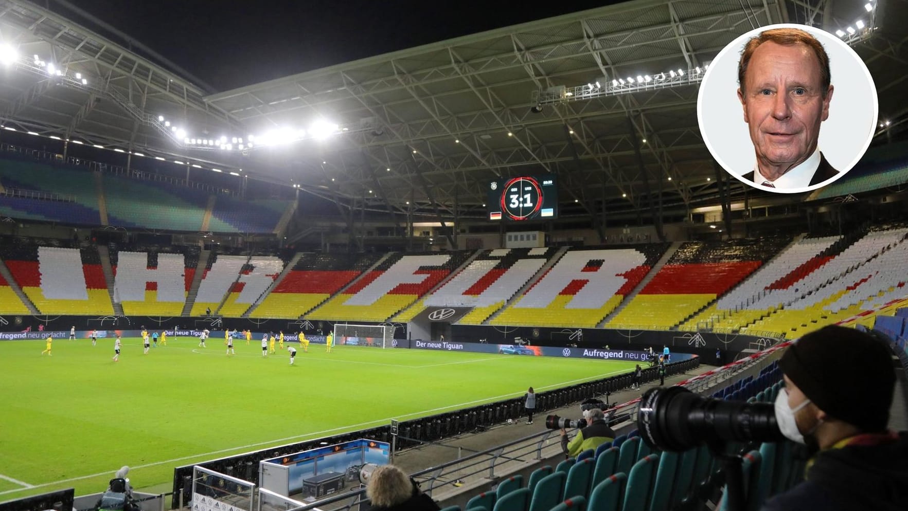 Leeres Stadion beim Spiel des DFB gegen die Ukraine im November 2020: t-online-Kolumnist Berti Vogts stellt nun sogar die Austragung der EM im Sommer in Frage.