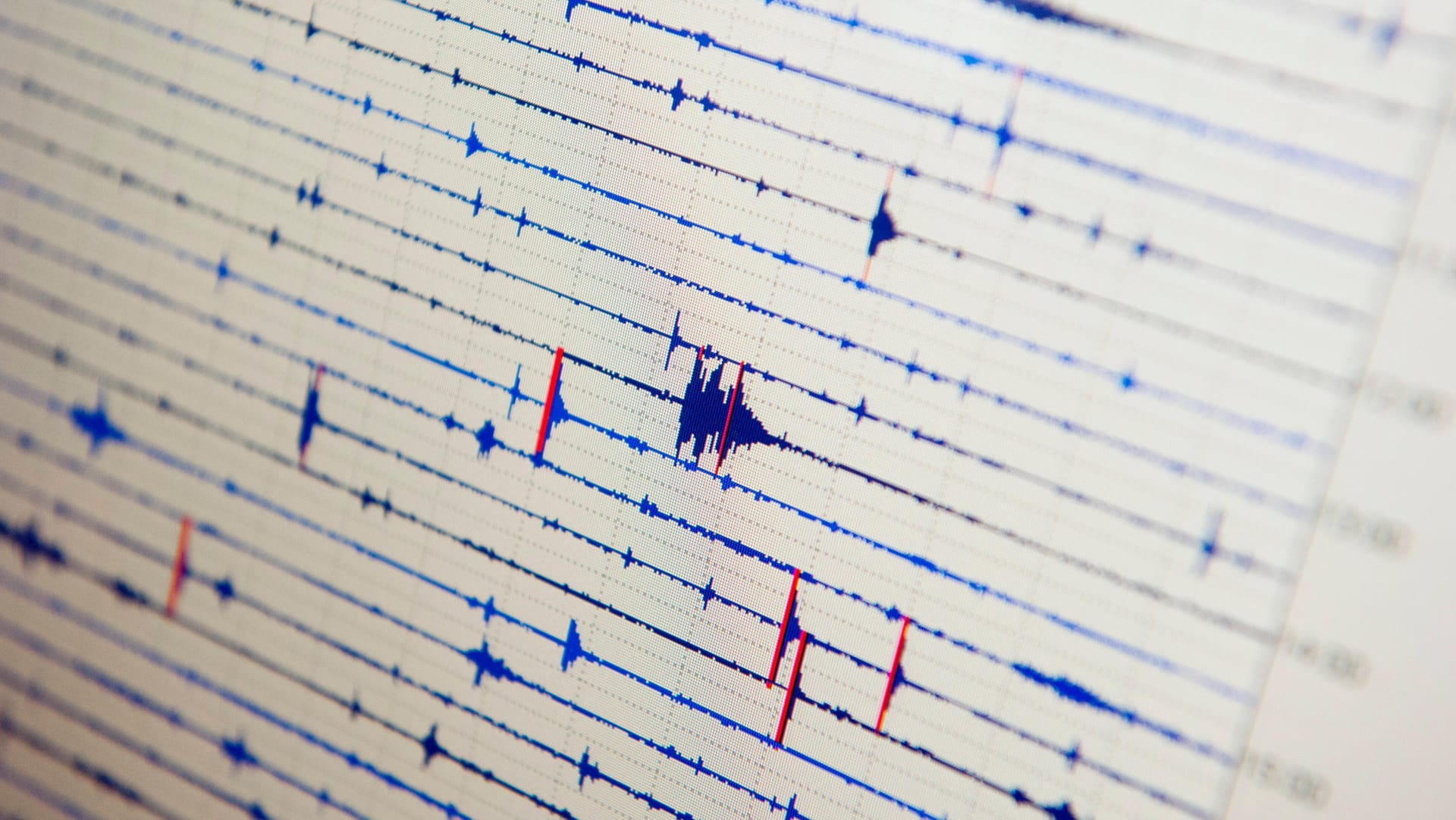 Ausschläge auf einem Seismographen (Archivbild). In Aachen wurde ein Erdbeben mit der Stärke von 2,7 gemessen.