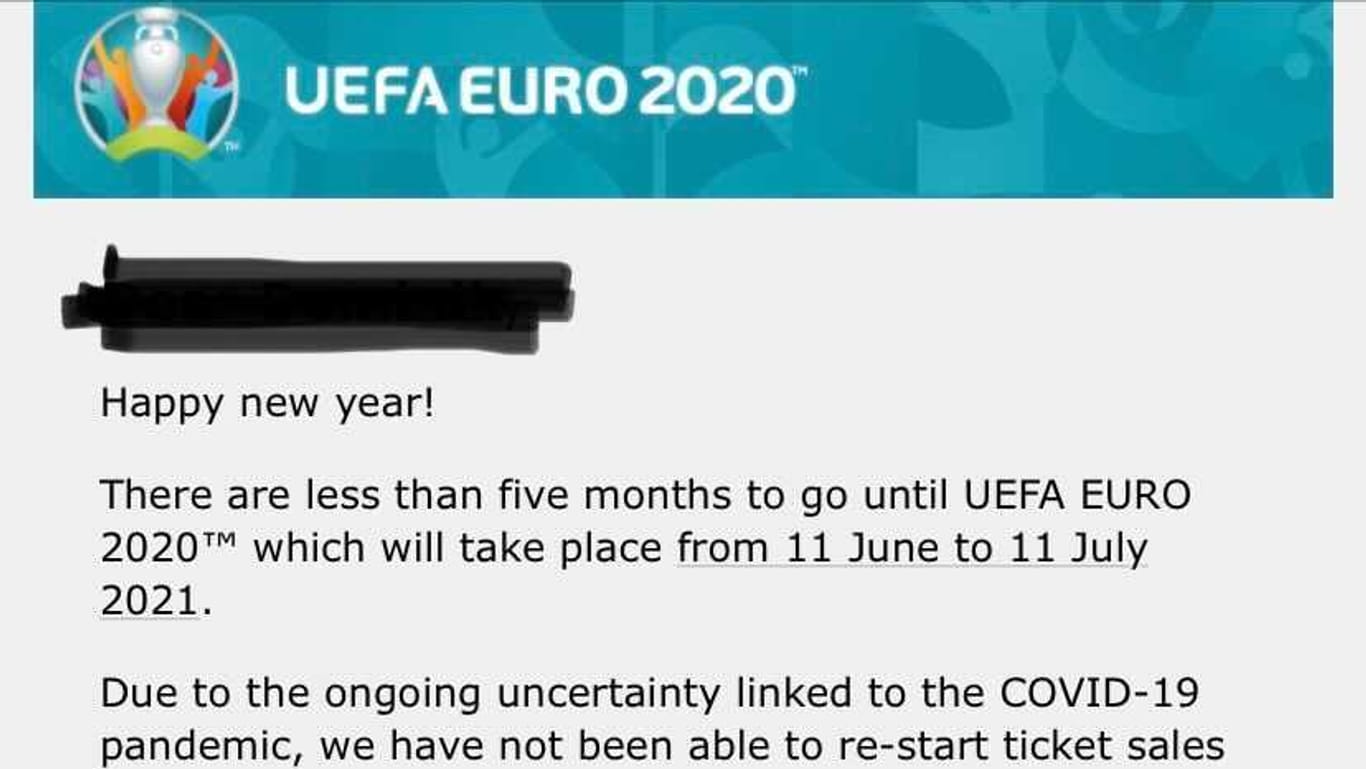 In dieser Mail informierte die Uefa am Mittwoch alle Ticketinhaber über ihre geänderten Geschäftsbedingungen.