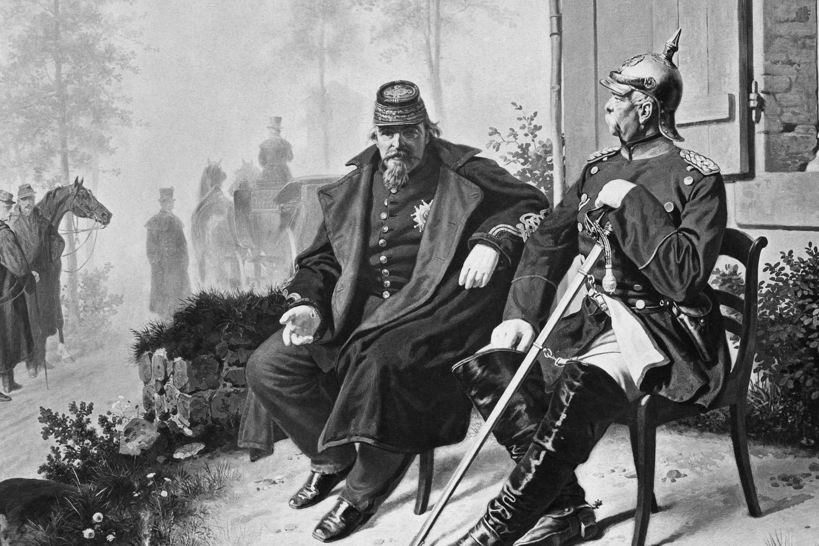 Napoleon III. mit Otto von Bismarck (r.): Die Gefangennahme des französischen Kaisers beendete den Krieg nicht.