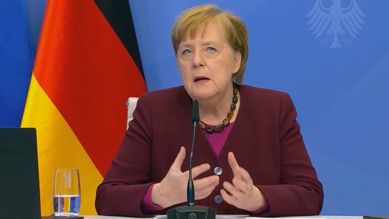 Kanzlerin Merkel spricht auf dem digitalen Parteitag der CDU.