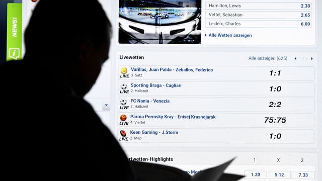 Bildschirm mit einer Seite für Sportwetten
