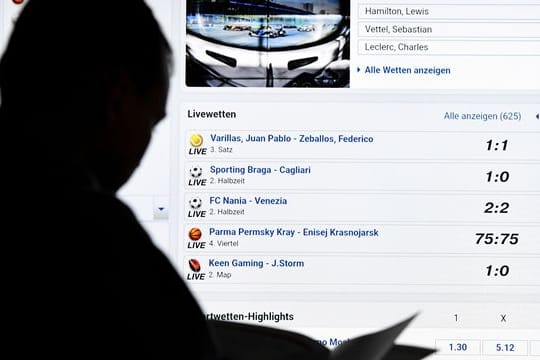 Bildschirm mit einer Seite für Sportwetten