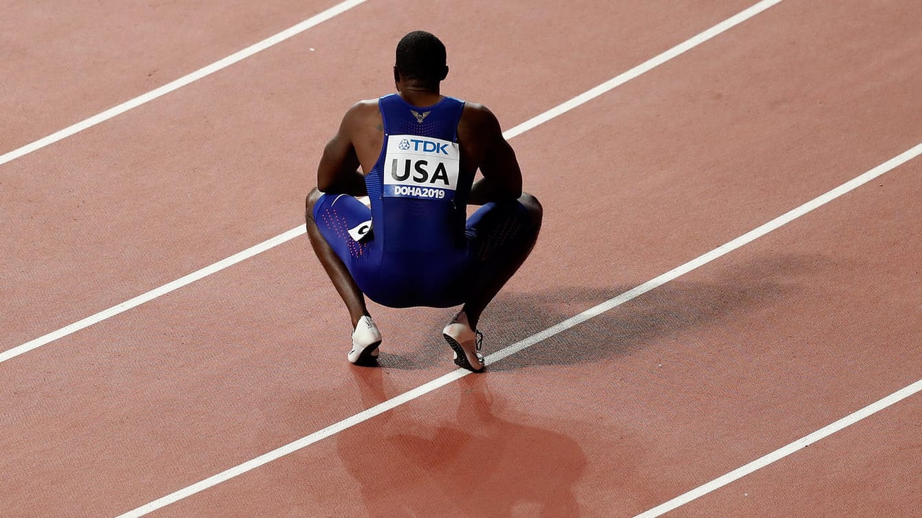 US-Sprinter Justin Gatlin bei der WM 2019: Auch der Olympiasieger hat mit den fehlenden Wettbewerben durch die Corona-Krise zu kämpfen.