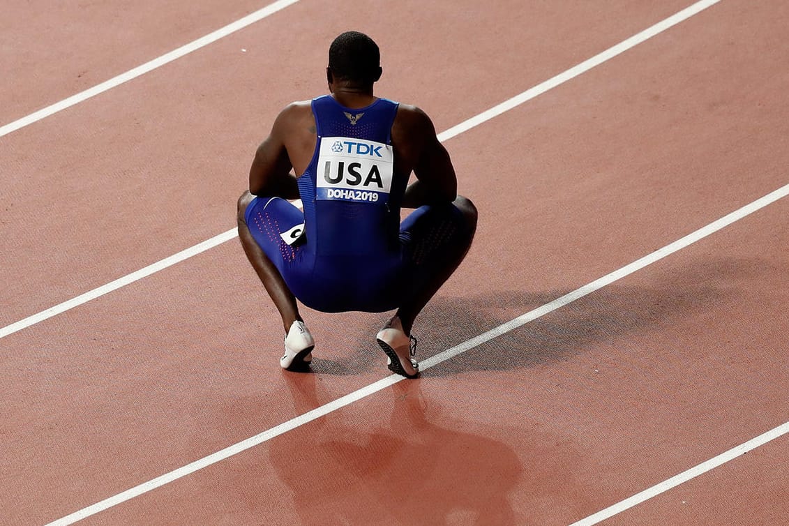 US-Sprinter Justin Gatlin bei der WM 2019: Auch der Olympiasieger hat mit den fehlenden Wettbewerben durch die Corona-Krise zu kämpfen.