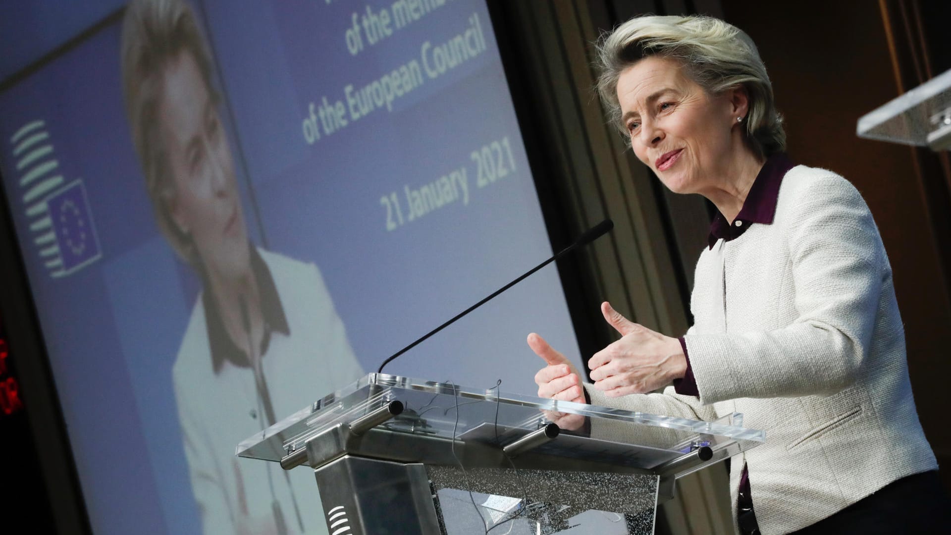 Ursula von der Leyen beim Weltwirtschaftsforum: Die Versammlung findet aufgrund der Pandemie online statt.