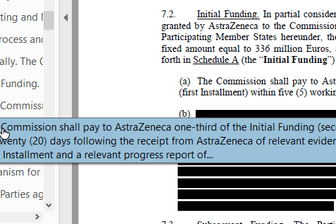 Verräterische Lesezeichen: Geschwärzte Teile des Vertrags der EU mit AstraZeneca waren dennoch lesbar.