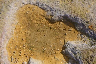 Versteinerter Fussabdruck eines Dinosaurierers im Obernkirchener Sandsteinbruch. Eine Vierjährige hat jetzt einen besonders gut erhaltenen Abdruck in Wales gefunden.