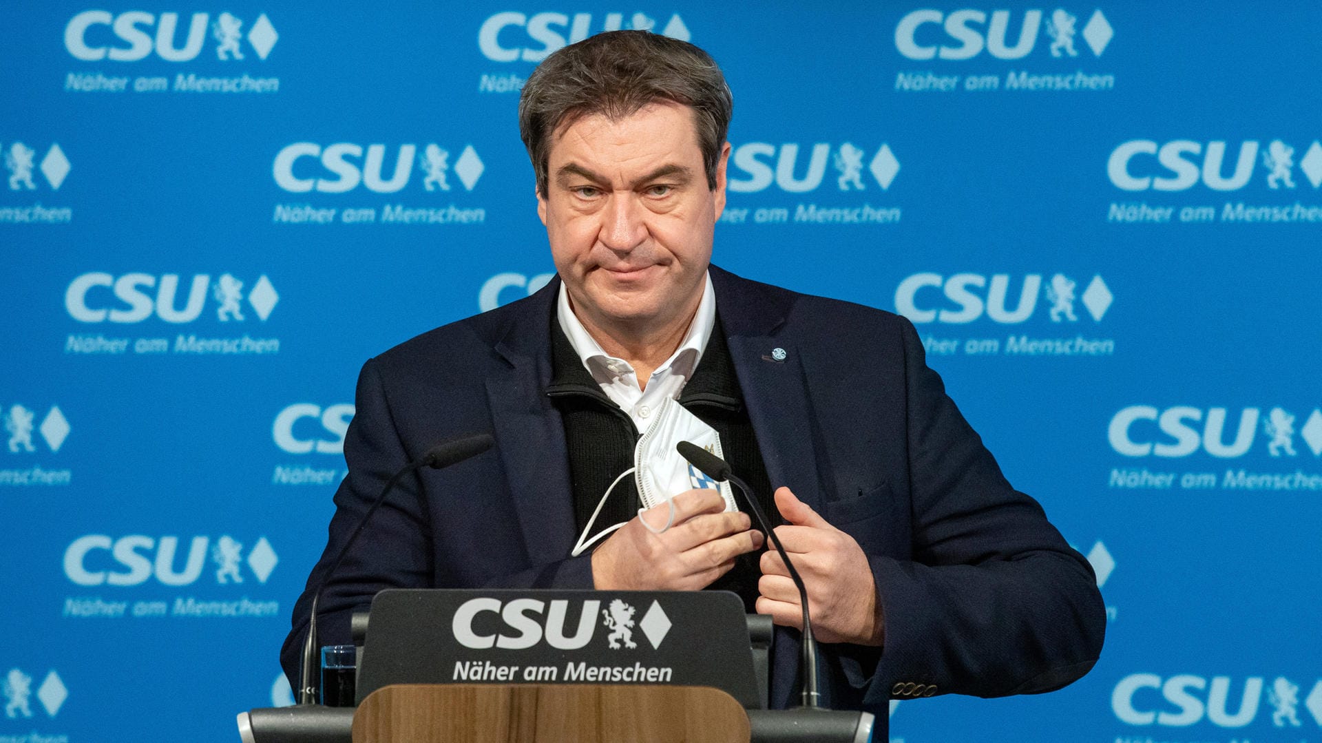 Markus Söder bei der Sitzung des CSU-Vorstands am Montag: Mehr Impfstoff soll in Deutschland produziert werden.