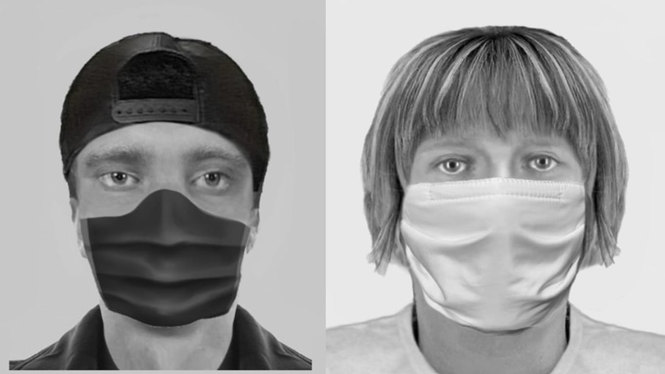 Phantombild mit Mund-Nasen-Schutz: Mit diesen Bildern fahndet die Polizei Nordrhein-Westfalen nach zwei Räubern.