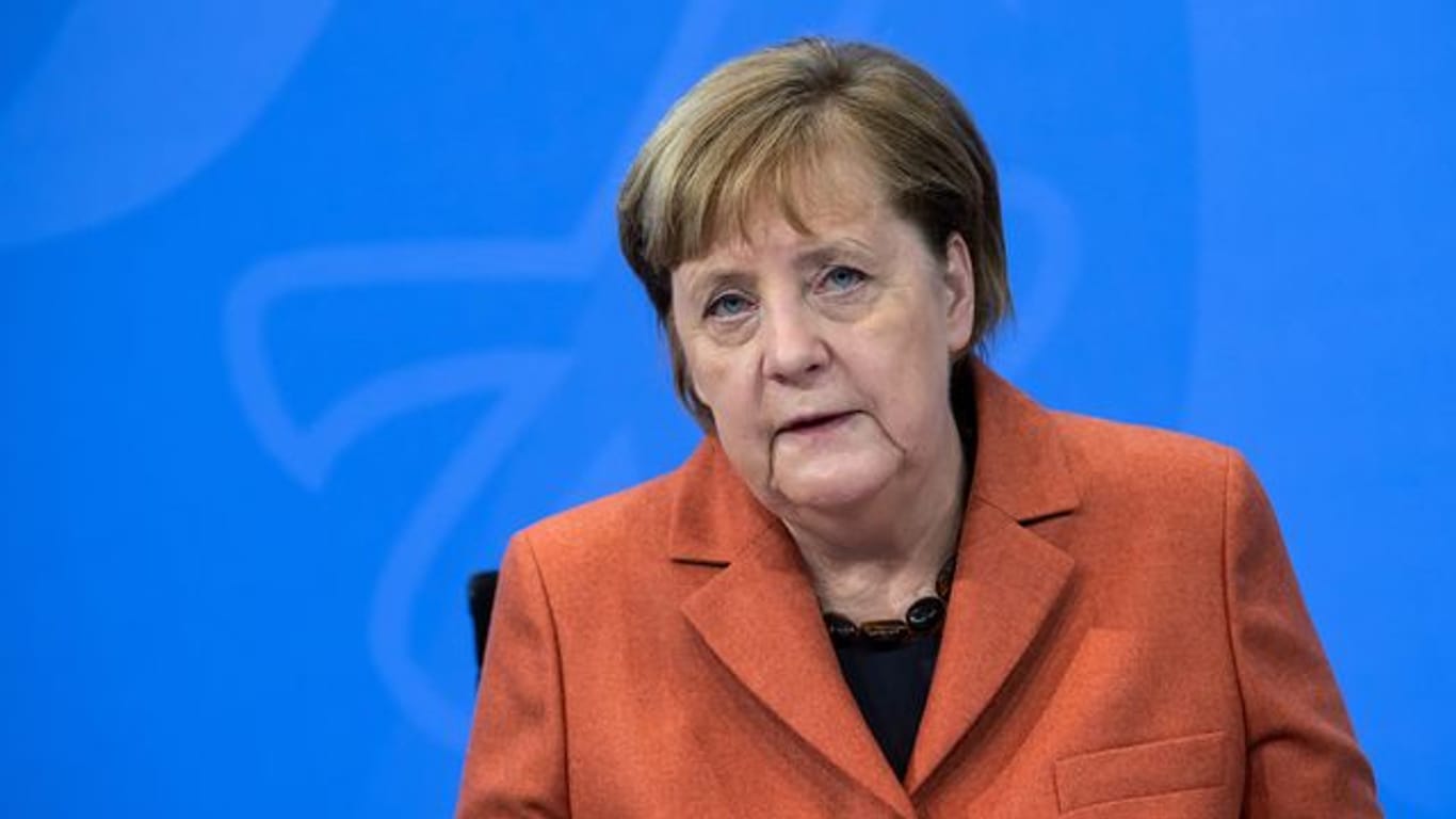 Bundeskanzlerin Angela Merkel während einer Pressekonferenz im Bundeskanzleramt.