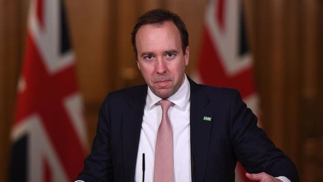 Matt Hancock, Gesundheitsminister von Großbritannien, spricht während einer Pressekonferenz zur Corona-Pandemie in der Downing Street. Matt Hancock, Gesundheitsminister von Großbritannien, spricht während einer Pressekonferenz zur Corona-Pandemie in der Downing Street.