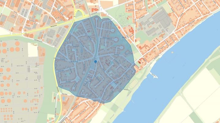 Screenshot des Gefahrenbereichs: In Köln wird eine Weltkriegsbombe entschärft.