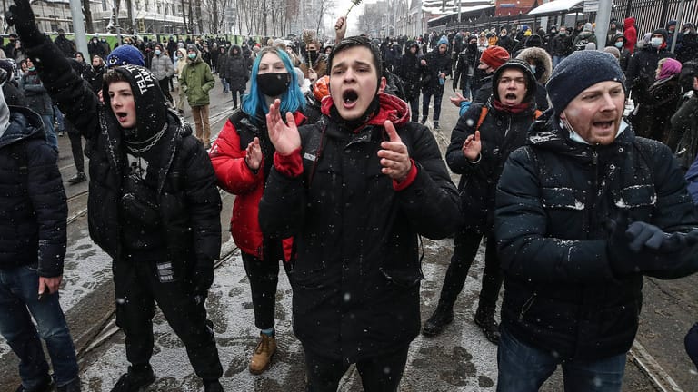 Demonstration für die Freilassung Nawalnys in Moskau am 31. Januar: "Viele sind sich einig: Was sie mit Nawalny machen, ist übertrieben."
