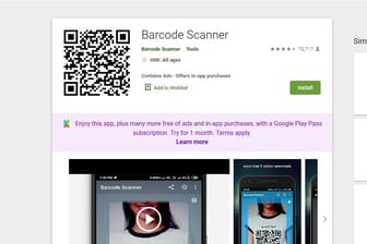 Ein Screenshot der App "Barcode Scanner" von November 2020: Google hat die App aus einem Play Store entfernt.