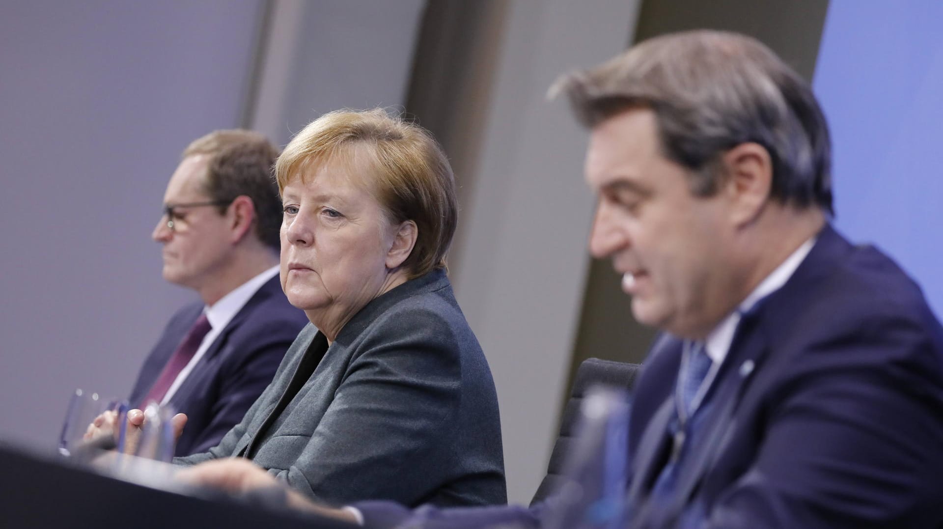 Michael Müller, Angela Merkel, Markus Söder: Auch am Mittwochabend werden sie wieder die Ergebnisse des Corona-Gipfels verkünden (Archivbild).