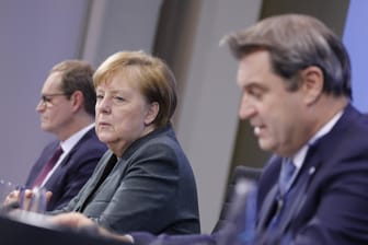 Michael Müller, Angela Merkel, Markus Söder: Auch am Mittwochabend werden sie wieder die Ergebnisse des Corona-Gipfels verkünden (Archivbild).