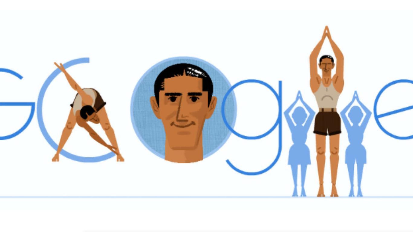 Ein Screenshot des Google-Doodles für Fredy Hirsch: Google hat am 11.02.2021 an den jüdischen Athleten und Erzieher Fredy Hirsch erinnert.