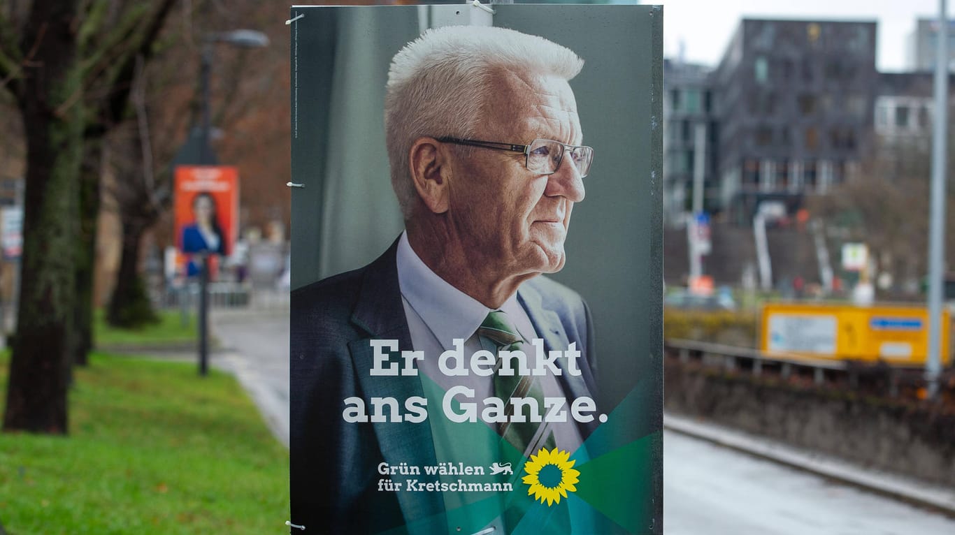 Wahlplakat der Grünen: Bisher tritt Kretschmann als Spitzenkandidat an – ob das auch so bleibt, hat er bisher nicht gesagt.