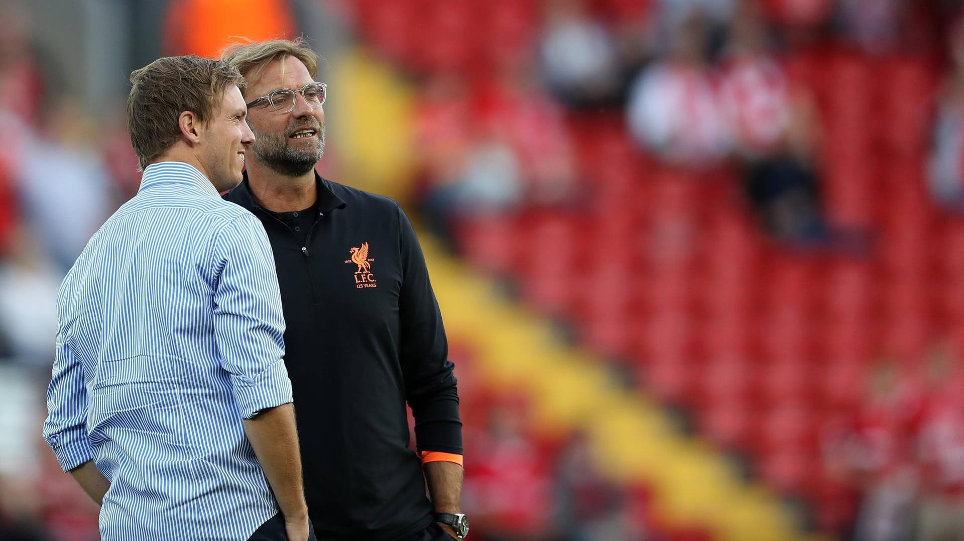 Jürgen Klopp: Der Trainer des FC Liverpool trifft in der Champions League in Budapest auf das Team von Julian Nagelsmann (v.). Jürgen Klopp: Der Trainer des FC Liverpool trifft in der Champions League in Budapest auf das Team von Julian Nagelsmann (v.).