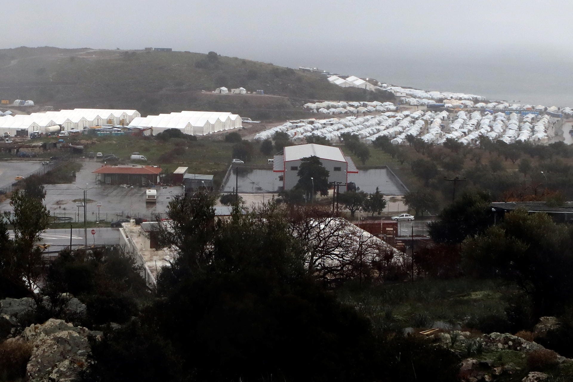 A general view shows the Kara Tepe camp for refugees and migrants on the island of Lesbos