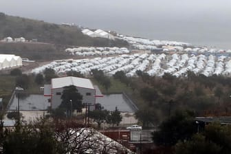 A general view shows the Kara Tepe camp for refugees and migrants on the island of Lesbos