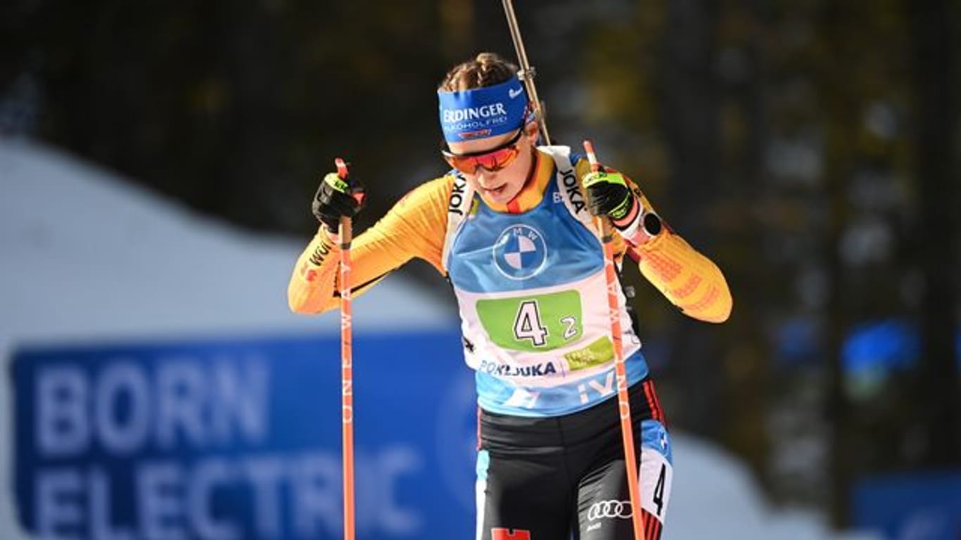 Franziska Preuß war im Single-Mixed-Rennen in Pokljuka mit Erik Lesser chancenlos im Kampf um eine Medaille.