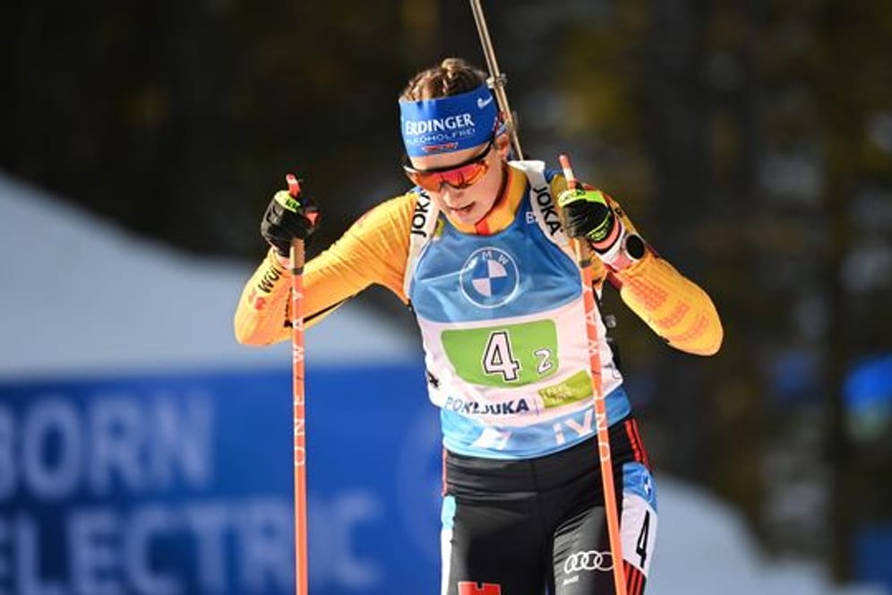 Franziska Preuß war im Single-Mixed-Rennen in Pokljuka mit Erik Lesser chancenlos im Kampf um eine Medaille.