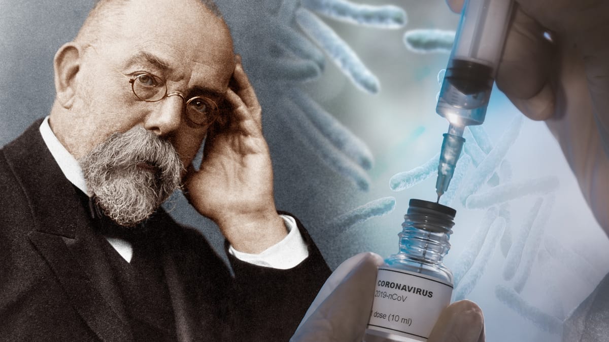 Robert Koch, Tuberkelbazillen und Spritze (Bildcollage t-online): Über die Fortschitte der Medizin im "Goldenen Zeitalter" spricht Experte Ronald D. Gerste im t-online-Gespräch.