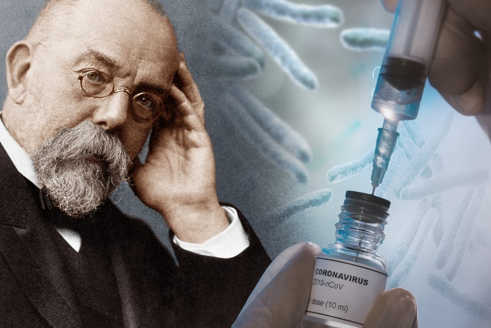 Robert Koch, Tuberkelbazillen und Spritze (Bildcollage t-online): Über die Fortschitte der Medizin im "Goldenen Zeitalter" spricht Experte Ronald D. Gerste im t-online-Gespräch.