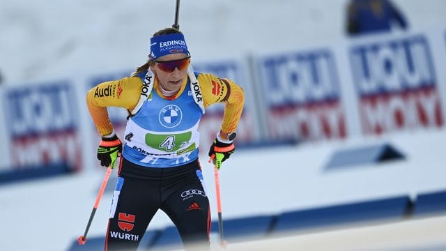 Kämpft mit Deutschlands Biathlon-Frauen um eine Staffel-Medaille in Pokljuka: Franziska Preuß. Kämpft mit Deutschlands Biathlon-Frauen um eine Staffel-Medaille in Pokljuka: Franziska Preuß.