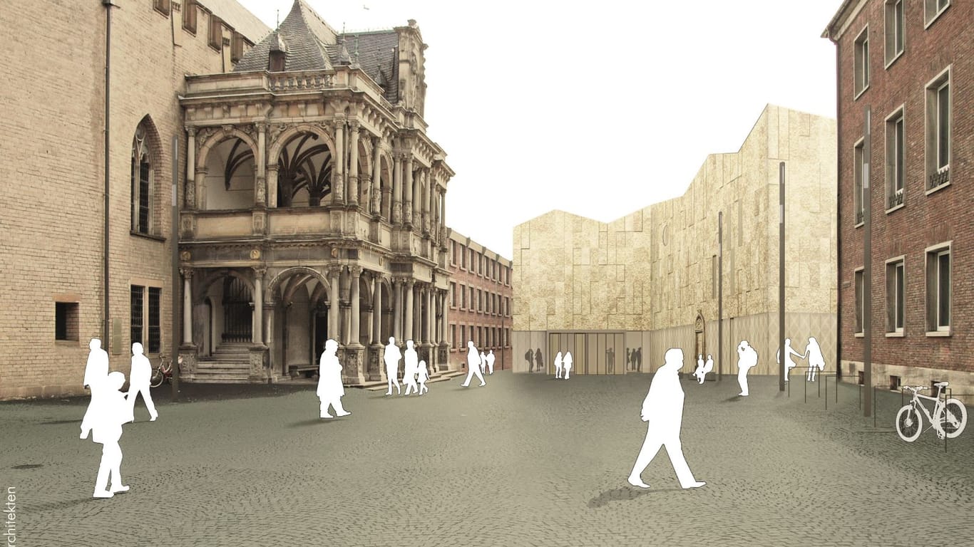 Simulation des Rathausplatzes: Mit dem Museumsneubau soll dieser wieder seine alte geschlossene Form erhalten.