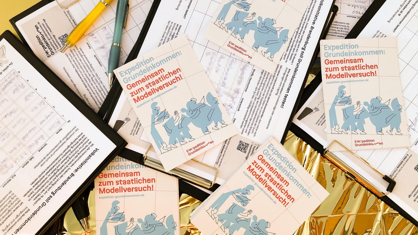 Kampagnenmaterial der "Expedition Grundeinkommen": Alle deutschen Städte und Gemeinden sind aufgerufen, an dem Modellversuch teilzunehmen.